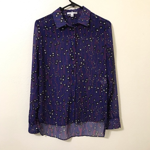 Carven Tops - Carven Purple Animal Print Semi Sheer Butt…